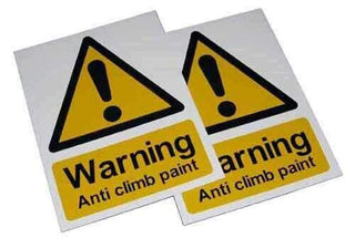 Small Warning Sign &ndash; Anti Climb Paint &ndash; HiViz 150 x 100mm &ndash; multisaver 10 pack | Roller Barrier