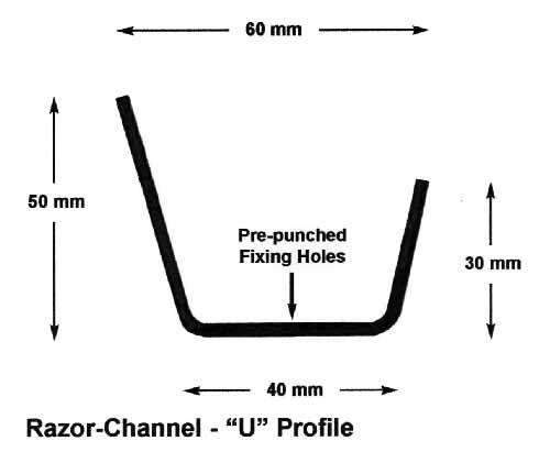 Razor Channel U Profile &ndash; anti-climb security spikes &ndash; 1.8 metre length &ndash; galvanised finish | Roller Barrier
